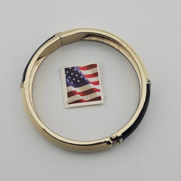 Cream & Black Hinge Bangle Bracelet Classy Neutral Preppy Old Money Aesthetic - Picture 5 of 7